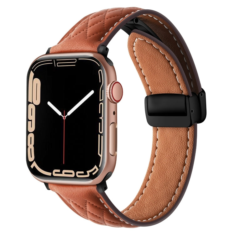 Folding Buckle Rhombus Leather Watch Band, For Apple Watch 9 45mm, For Apple Watch SE 2022 40mm, For Apple Watch 9 41mm